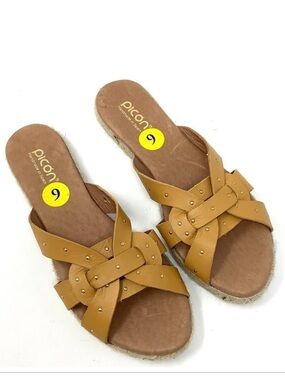 Picon Yellow Leather Espadrille Sandals Mustard Yellow Size 9 Handmade in Spain